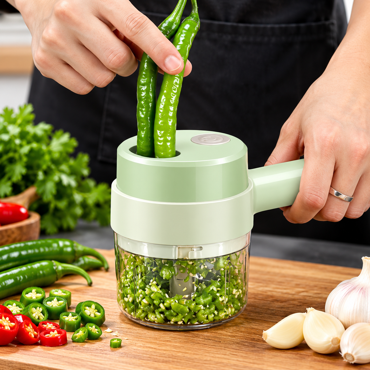 3in1 Electric Vegetable Cutter Set Handheld Wireless Electric Garlic Masher Food Chopper Meat Grinder Machine Food Peel Slice